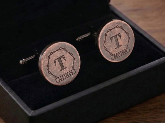 Personalised Engraved Antique Rosegold Round Cufflinks