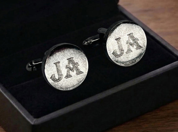 Personalised Engraved Antique Silver Round Cufflinks