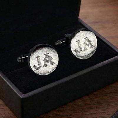 Personalised Engraved Antique Silver Round Cufflinks