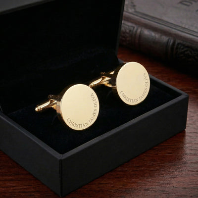 Personalised Engraved Full Name Round Gold Cufflinks