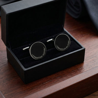 Personalised Engraved Full Name Round Gunmetal Cufflinks