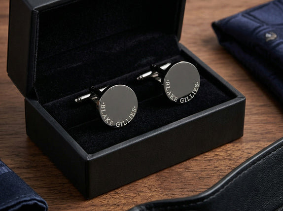 Personalised Engraved Full Name Round Gunmetal Cufflinks