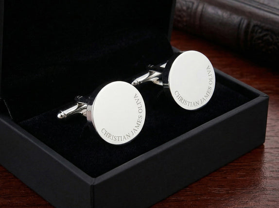 Personalised Engraved Full Name Round Gunmetal Cufflinks