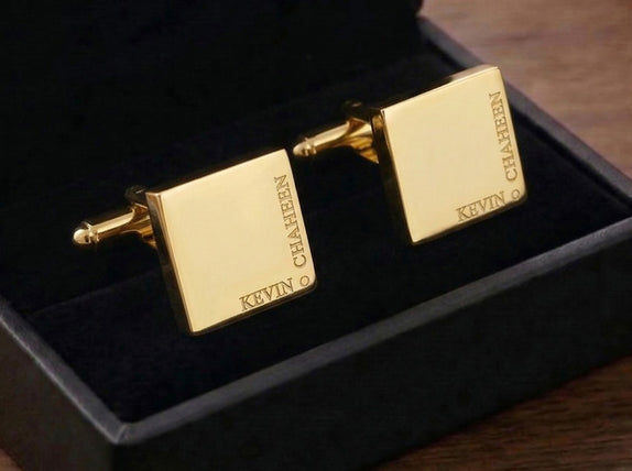 Personalised Engraved Full Name Square Gold Cufflinks