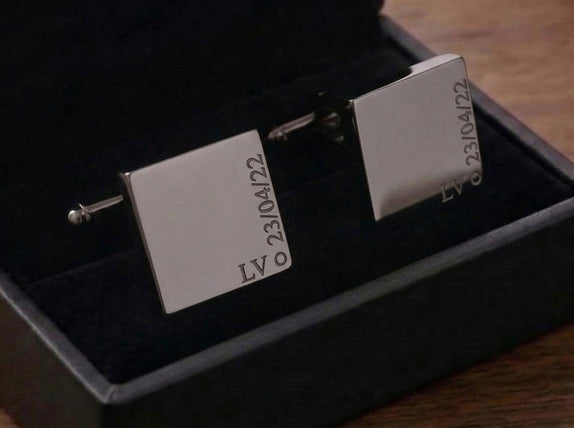 Personalised Engraved Full Name Square Gunmetal Cufflinks