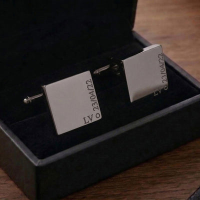 Personalised Engraved Full Name Square Gunmetal Cufflinks
