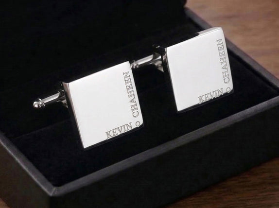 Personalised Engraved Full Name Square Silver Cufflinks
