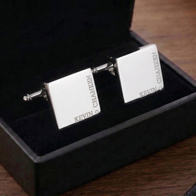 Personalised Engraved Full Name Square Silver Cufflinks