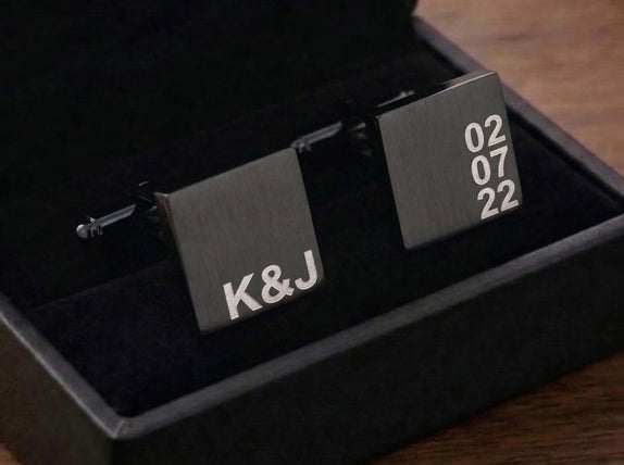Personalised Engraved Initial and Date Gunmetal Cufflinks
