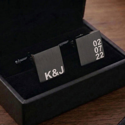 Personalised Engraved Initial and Date Gunmetal Cufflinks
