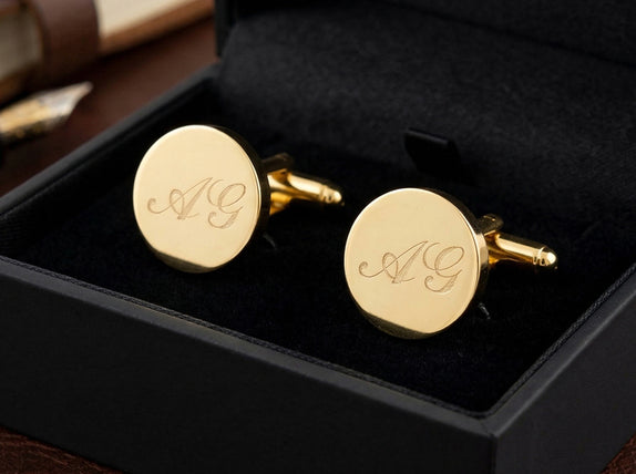 Personalised Engraved Round Gold Cufflinks