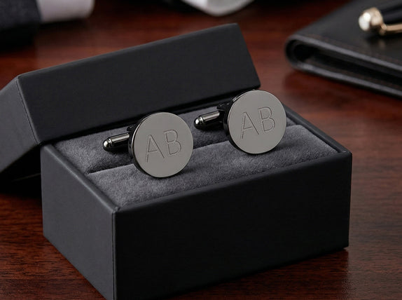 Personalised Engraved Round Gunmetal Cufflinks