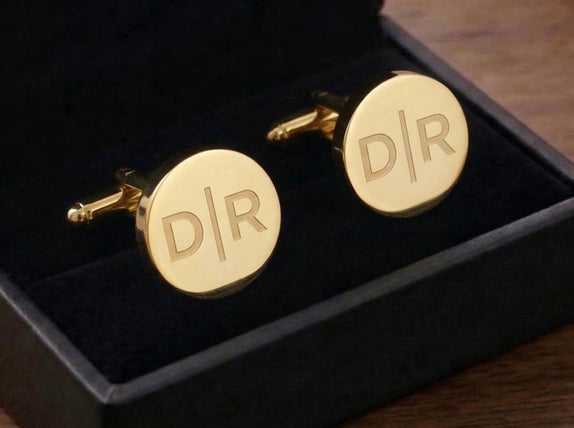 Personalised Engraved Split Letter Round Gold Cufflinks