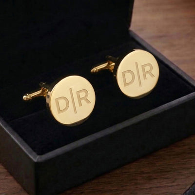 Personalised Engraved Split Letter Round Gold Cufflinks