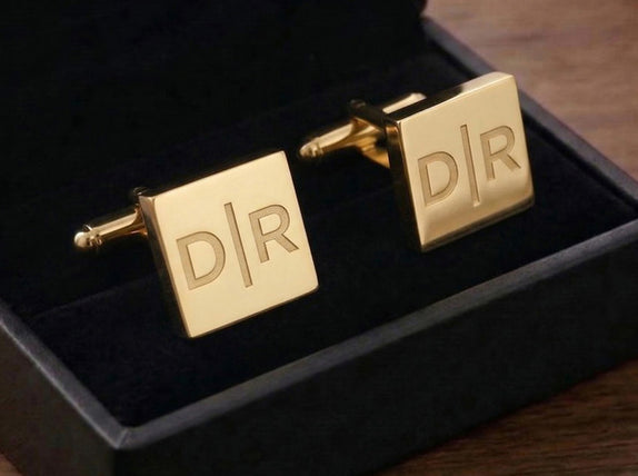 Personalised Engraved Split Letter Square Gold Cufflinks