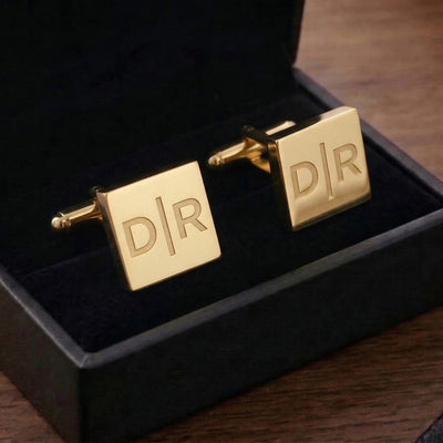Personalised Engraved Split Letter Square Gold Cufflinks