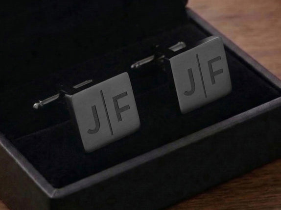Personalised Engraved Split Letter Square Gunmetal Cufflinks