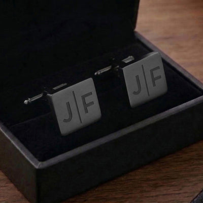 Personalised Engraved Split Letter Square Gunmetal Cufflinks