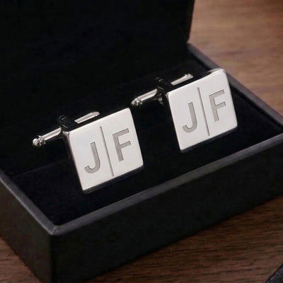 Personalised Engraved Split Letter Square Silver Cufflinks