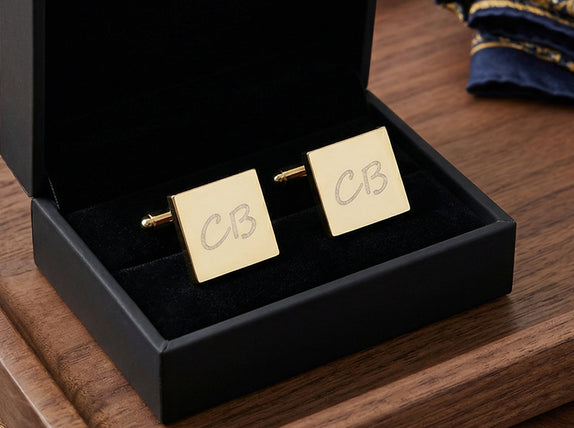 Personalised Engraved Square Gold Cufflinks