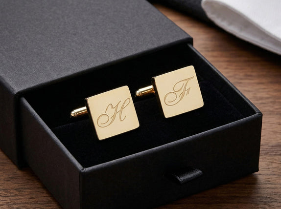 Personalised Engraved Square Gold Cufflinks