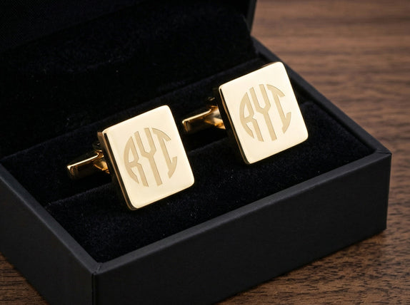 Personalised Engraved Square Gold Cufflinks