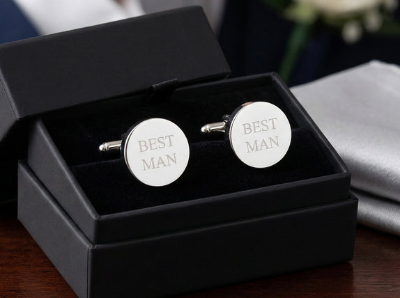 Personalised Round Engravable Silver Cufflinks