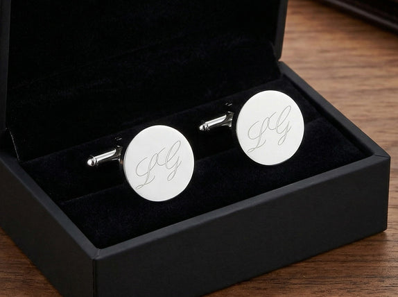 Personalised Round Engravable Silver Cufflinks