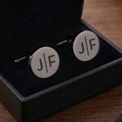 Personalised Split Letter Round Gunmetal Cufflinks