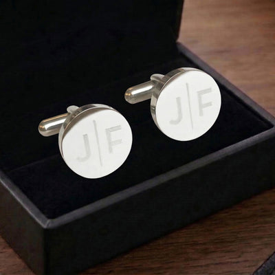 Personalised Split Letter Round Silver Cufflinks