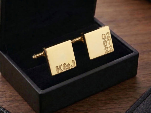 Personalised Engraved Initial and Date Gold Cufflinks