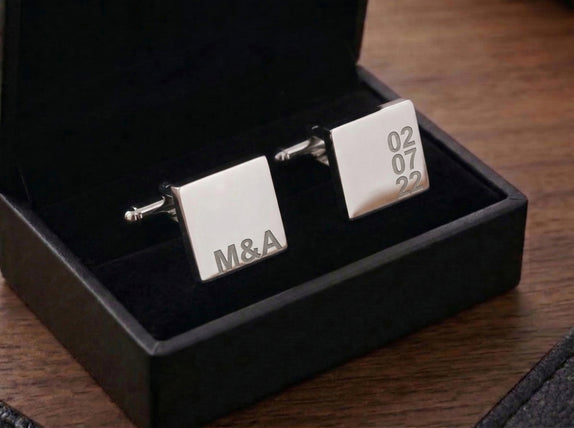 Personalised Engraved Initial and Date Silver Cufflinks