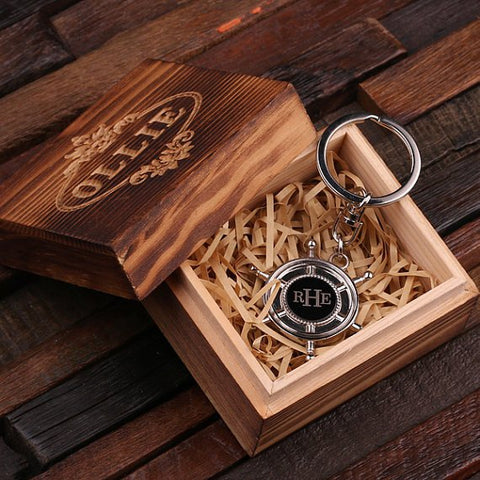 Personalised Stainless Steel Ship Wheel Key Ring with Gift Box