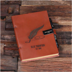 Personalised Leather Diary Sketchbook and Pen with Pen Holder