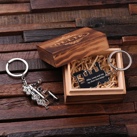 Personalised Stainless Steel Steam Train Key Ring with Gift Box