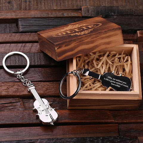 Personalised Stainless Steel Violin Key Ring with Gift Box
