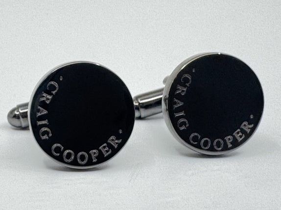 Personalised Engraved Full Name Round Gunmetal Cufflinks
