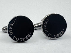 Personalised Engraved Full Name Round Gunmetal Cufflinks