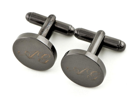 5 x Personalised Engraved Round Gunmetal Cufflinks