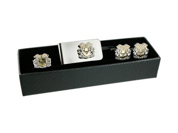 Double Plated Custom Personalised Shield Cufflinks + Money Clip