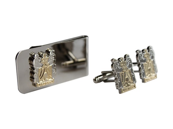 Double Plated Custom Personalised Shield Cufflinks + Money Clip