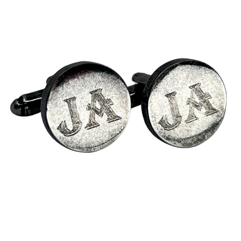 Personalised Engraved Antique Silver Round Cufflinks