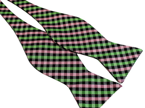 Tie Your Own Bow Tie - Green and Pink Gingham
