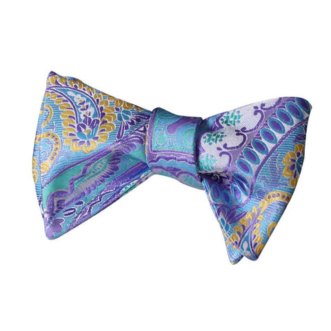 Tie Your Own Bow Tie - Blue Purple and Yellow Paisley