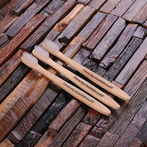Personalised Three Piece Wood Toothbrush Set