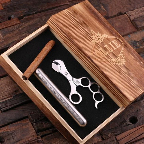 Personalised Stainless Steel Cigar Holder and Cigar Cutter Gift Set