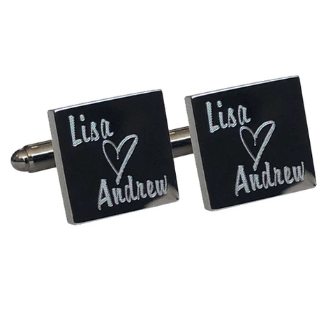 Personalised Couple Name Gunmetal Cufflinks