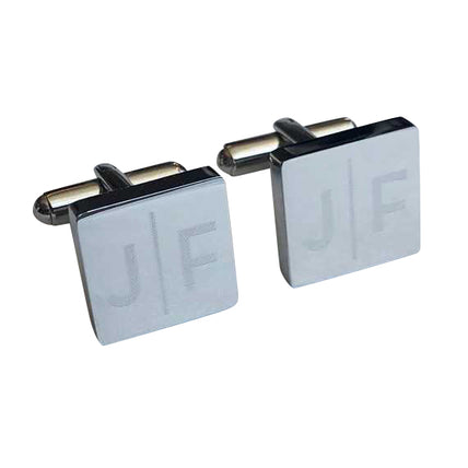 Personalised Engraved Split Letter Square Gunmetal Cufflinks