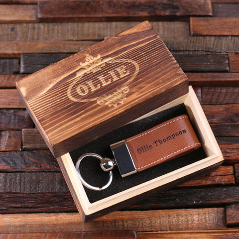 Personalised Leather Key Ring with Gift Box