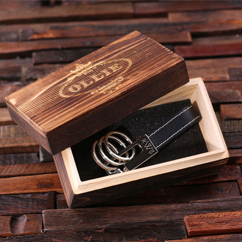 Personalised Leather Three Loop Key Ring with Gift Box